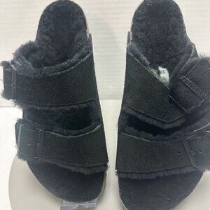Birkenstock Arizona Sherling Suede Leather Black Women's Sandals Size 40  9-9.5